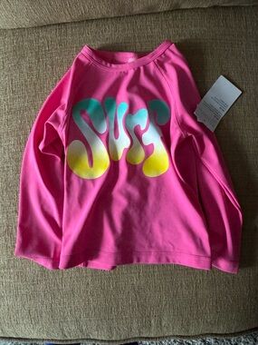 Old Navy Kids Pink Rashguard with Turquoise and Yellow Graphic
